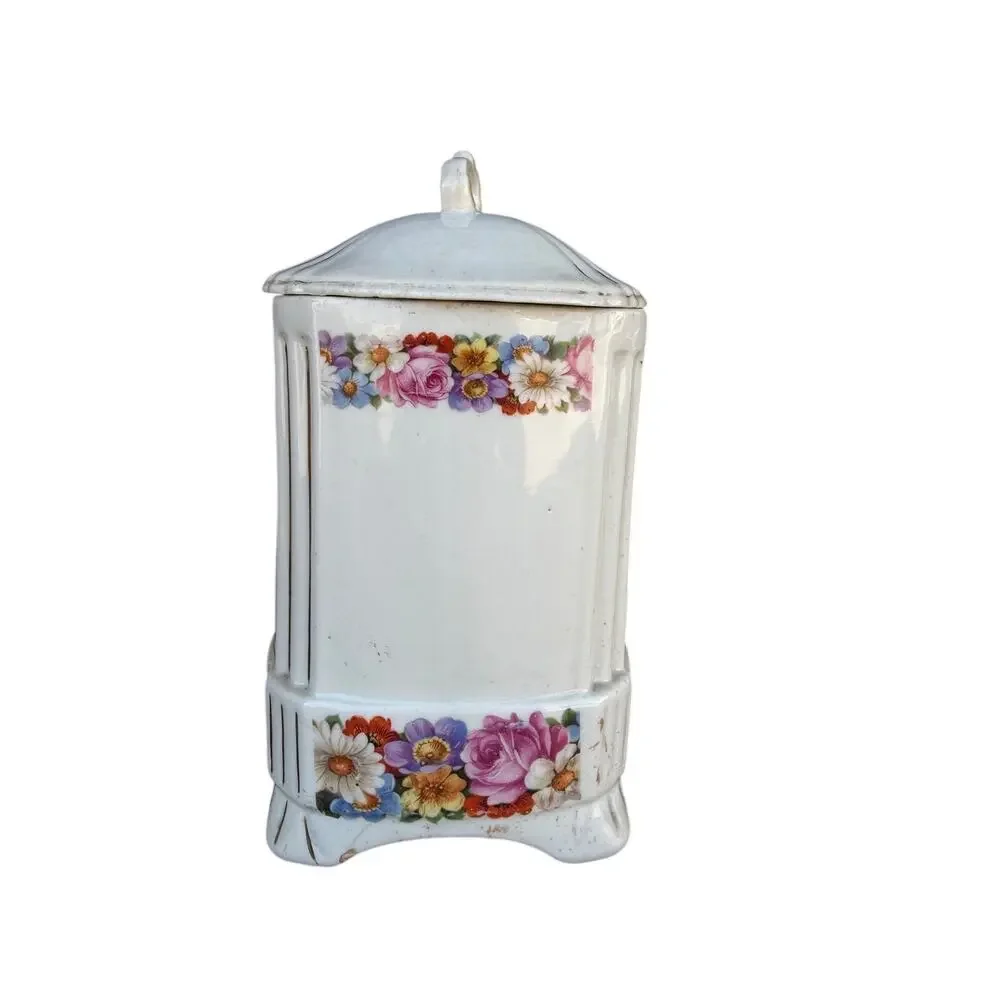VINTAGE Art Deco Sugar Canister with Lid Floral Made in Czechoslovakia Ceramic